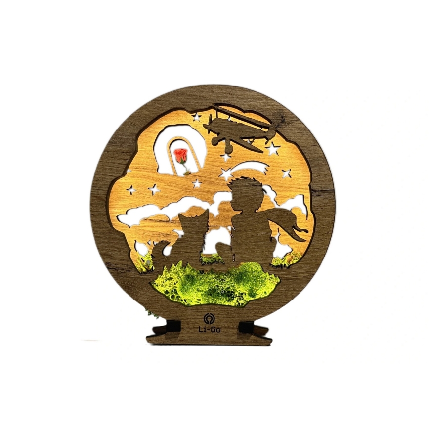 Li-Go 23634/DUB2 - Decorazione da tavolo LED dimmerabile LED/12W/230V 20x22 cm rovere/Il piccolo principe con la rosa