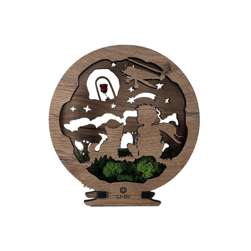 Li-Go 23634/DUB2 - Decorazione da tavolo LED dimmerabile LED/12W/230V 20x22 cm rovere/Il piccolo principe con la rosa