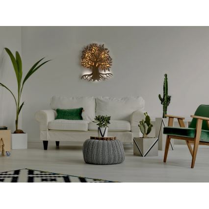 Li-Go 23673/DUB2 - Decorazione da parete dimmerabile a LED 10W/5V 20000 mAh 45x55 cm rovere + telecomando