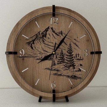 Li-Go 23676/DUB5 - Orologio da parete 1xAA Ø 32 cm rovere/Montagne