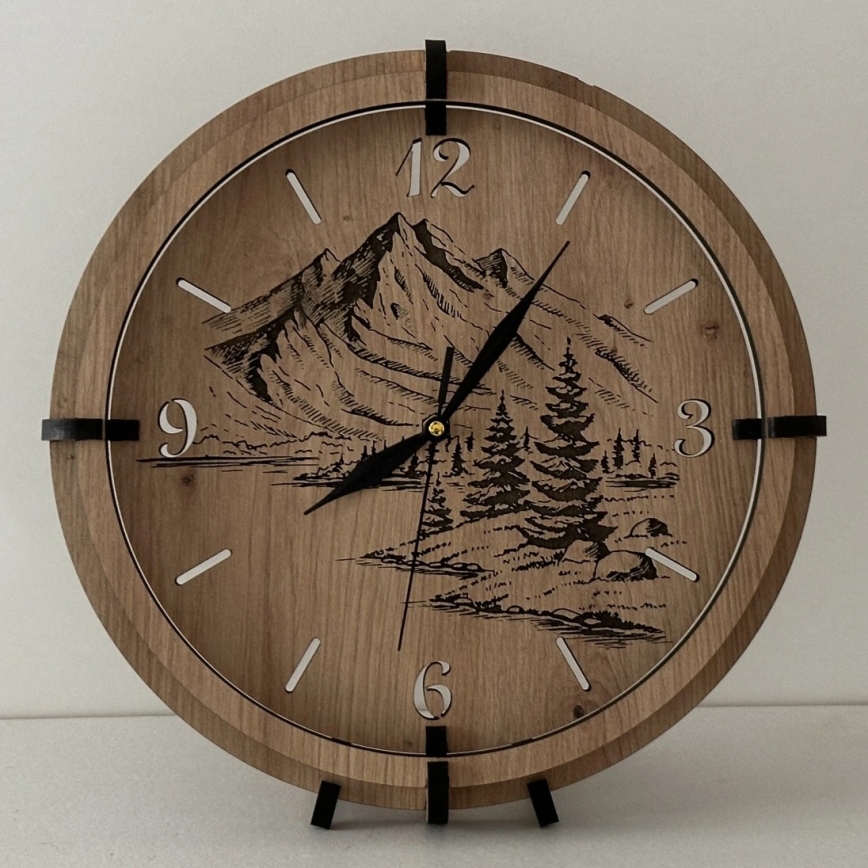 Li-Go 23676/DUB5 - Orologio in legno 1xAA Ø 32 cm rovere/montagne