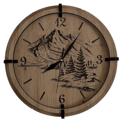 Li-Go 23676/DUB5 - Orologio in legno 1xAA Ø 32 cm rovere/montagne