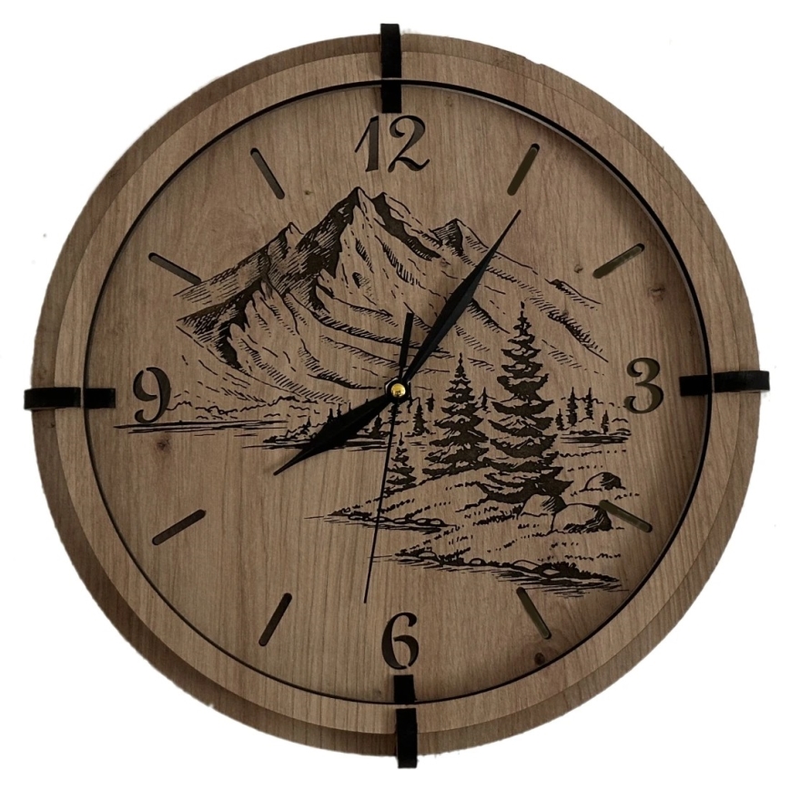 Li-Go 23676/DUB5 - Orologio in legno 1xAA Ø 32 cm rovere/montagne