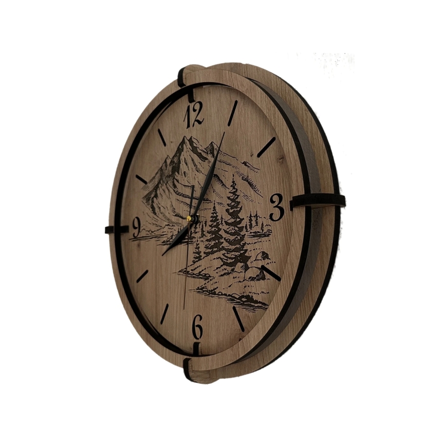 Li-Go 23676/DUB5 - Orologio in legno 1xAA Ø 32 cm rovere/montagne