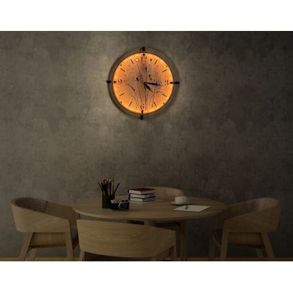 Li-Go 23688/DUB2 - Orologio LED dimmerabile con sensore di movimento LED/5V 20000 mAh + 1xAA Ø 32 cm Rovere/Dente di leone