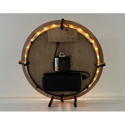 Li-Go 23688/DUB2 - Orologio LED dimmerabile con sensore di movimento LED/5V 20000 mAh + 1xAA Ø 32 cm Rovere/Dente di leone