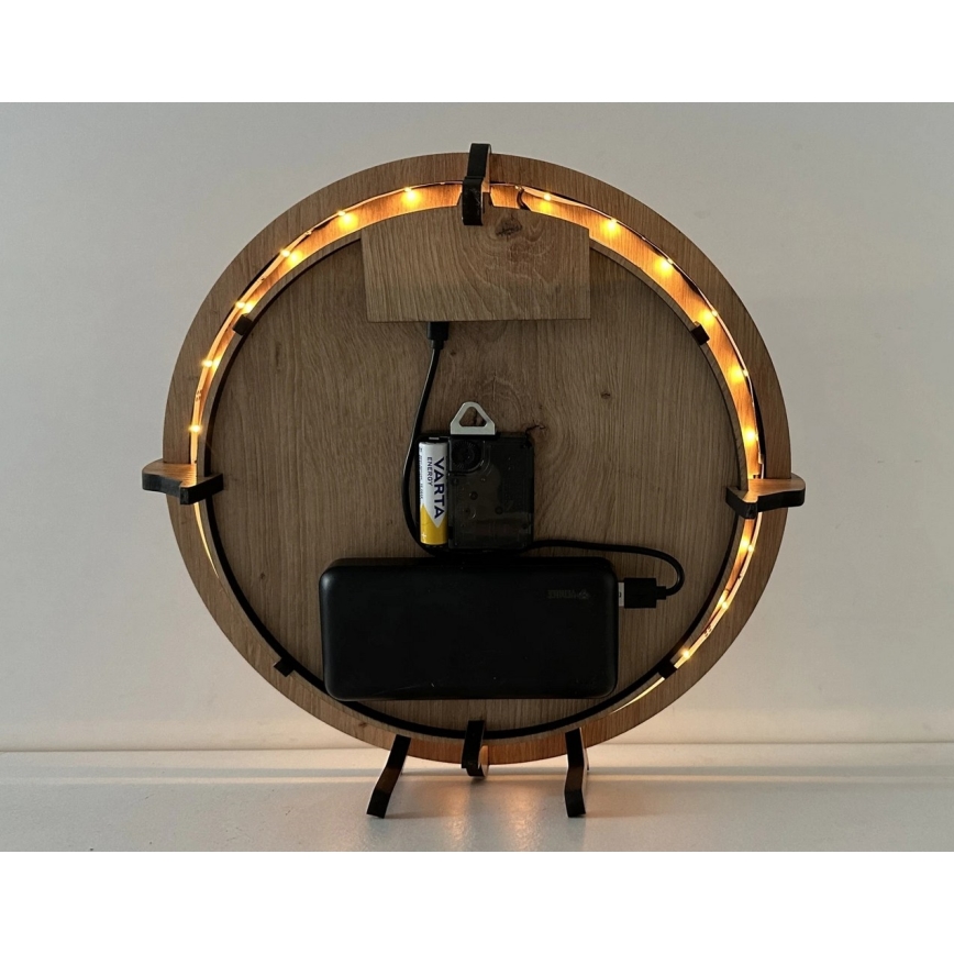 Li-Go 23688/DUB2 - Orologio LED dimmerabile con sensore di movimento LED/5V 20000 mAh + 1xAA Ø 32 cm Rovere/Dente di leone