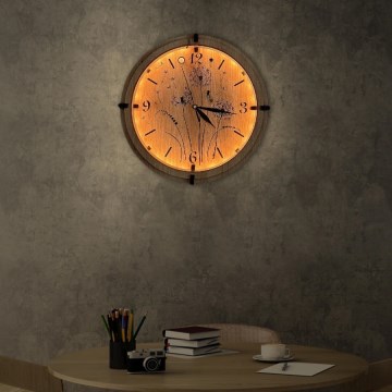 Li-Go 23688/DUB2 - Orologio LED dimmerabile con sensore di movimento LED/5V 20000 mAh + 1xAA Ø 32 cm Rovere/Dente di leone