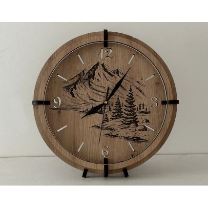 Li-Go 23697/DUB/BAT2 - Orologio LED dimmerabile con sensore di movimento LED/10W/5V 20000 mAh + 1xAA Ø 32 cm rovere/Montagne