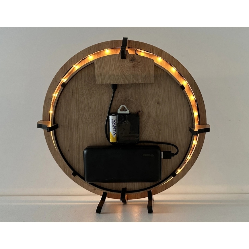 Li-Go 23712/DUB/BAT2 - Orologio LED dimmerabile con sensore di movimento LED/10W/5V 20000 mAh + 1xAA Ø 32 cm rovere/Piccolo Principe