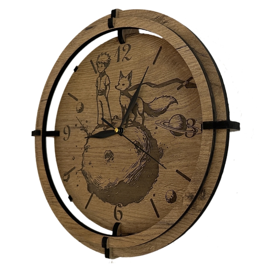 Li-Go 23712/DUB/BAT2 - Orologio LED dimmerabile con sensore di movimento LED/10W/5V 20000 mAh + 1xAA Ø 32 cm rovere/Piccolo Principe