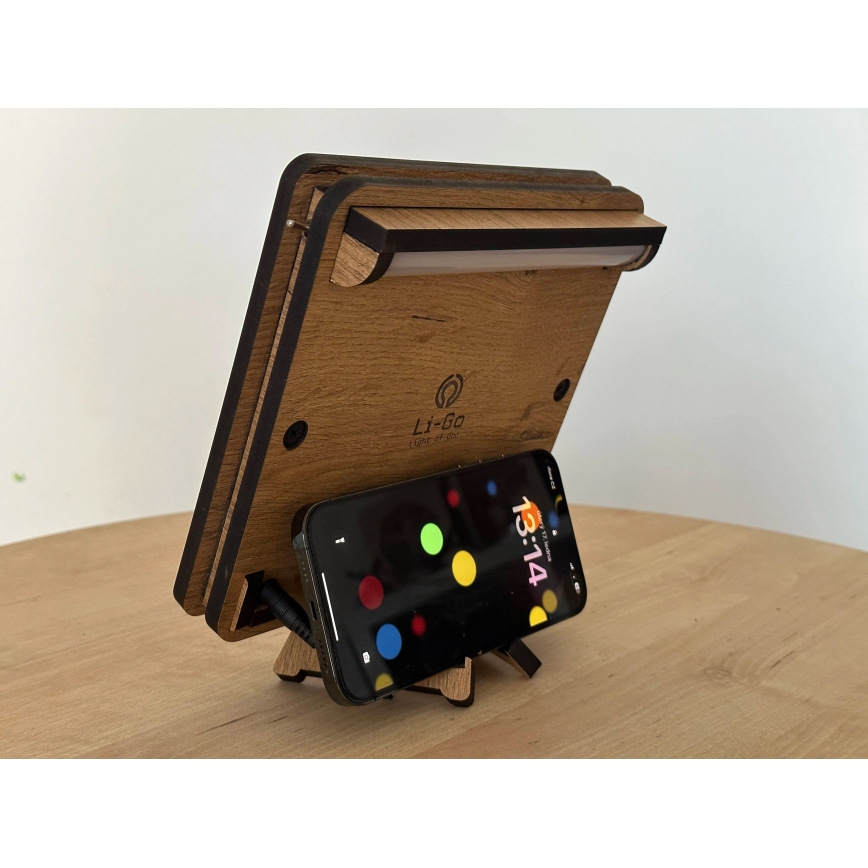 Li-Go 4070/DUB2 - Lampada da tavolo decorativa a LED, 12W/230V, 19x19 cm, rovere/motivo cavallo