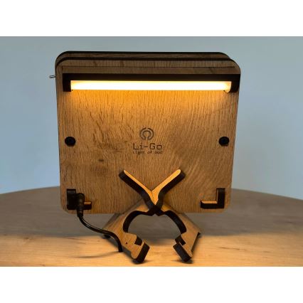 Li-Go 4070/DUB2 - Lampada da tavolo decorativa a LED, 12W/230V, 19x19 cm, rovere/motivo cavallo