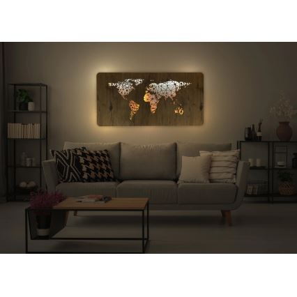 Li-Go 4457/A/4 - Decorazione da parete dimmerabile a LED LED/10W/5V 30000 mAh 120x60 cm rovere/Mappa del mondo