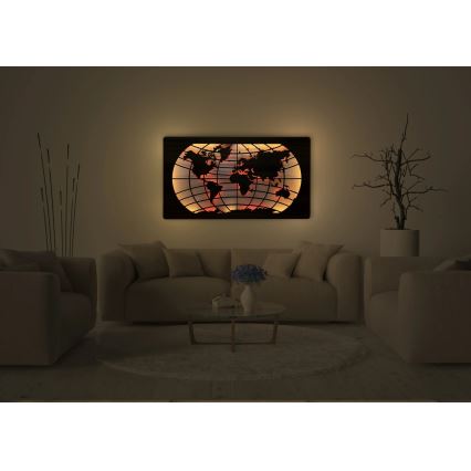 Li-Go 4709/DUB2 - LED RGBW dimmerabile decorazione da parete LED/24W/230V 125x74 cm rovere/mappa del mondo paralleli + telecomando