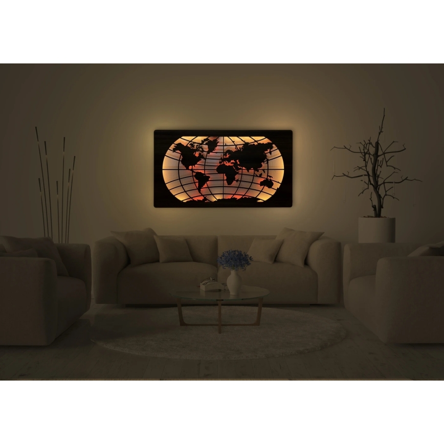 Li-Go 4709/DUB2 - LED RGBW dimmerabile decorazione da parete LED/24W/230V 125x74 cm rovere/mappa del mondo paralleli + telecomando
