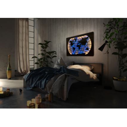 Li-Go 4709/DUB2 - LED RGBW dimmerabile decorazione da parete LED/24W/230V 125x74 cm rovere/mappa del mondo paralleli + telecomando