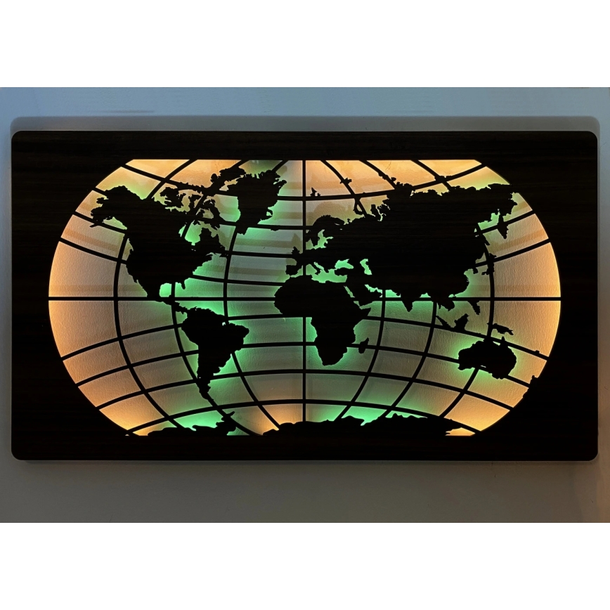 Li-Go 4709/DUB2 - LED RGBW dimmerabile decorazione da parete LED/24W/230V 125x74 cm rovere/mappa del mondo paralleli + telecomando