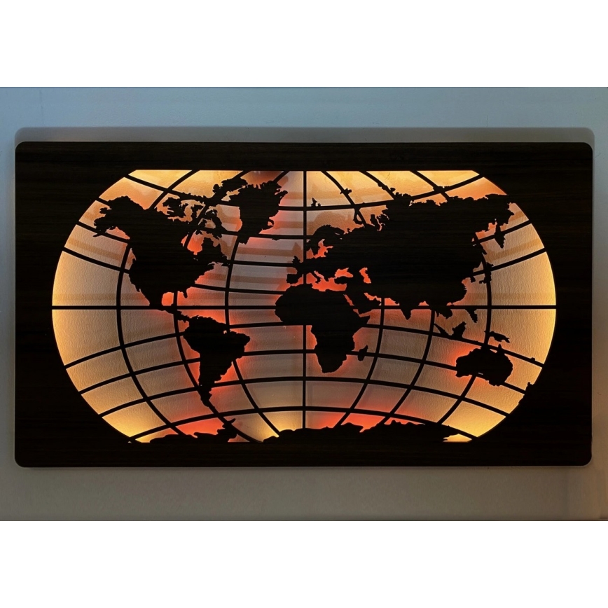 Li-Go 4709/DUB2 - LED RGBW dimmerabile decorazione da parete LED/24W/230V 125x74 cm rovere/mappa del mondo paralleli + telecomando