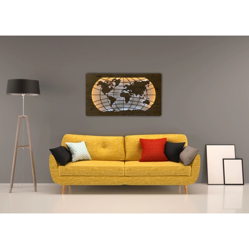 Li-Go 4868/DUB2 - Decorazione da parete dimmerabile a LED LED/24W/230V 110x60 cm rovere/Mappa del mondo paralleli