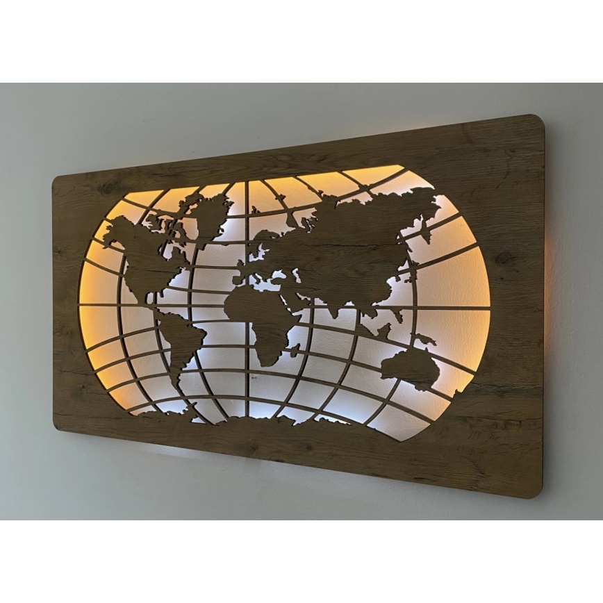 Li-Go 4868/DUB2 - Decorazione da parete dimmerabile a LED LED/24W/230V 110x60 cm rovere/Mappa del mondo paralleli