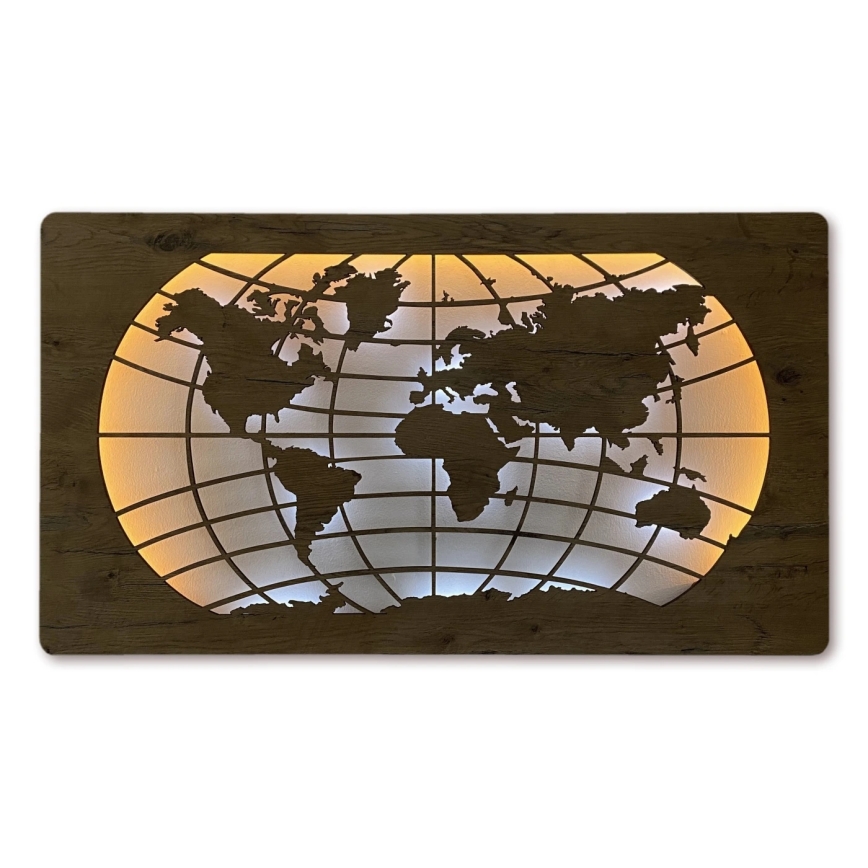 Li-Go 4868/DUB2 - Decorazione da parete dimmerabile a LED LED/24W/230V 110x60 cm rovere/Mappa del mondo paralleli
