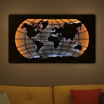 Li-Go 4868/DUB2 - Decorazione da parete dimmerabile a LED LED/24W/230V 110x60 cm rovere/Mappa del mondo paralleli