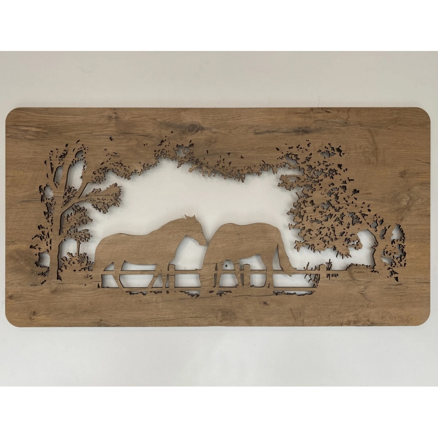 Li-Go 5012/B/4 - LED Decorazione da parete dimmerabile LED/10W/5V 30000 mAh 120x60 cm rovere/Cavalli + telecomando