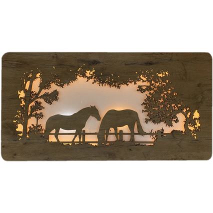 Li-Go 5012/B/4 - LED Decorazione da parete dimmerabile LED/10W/5V 30000 mAh 120x60 cm rovere/Cavalli + telecomando