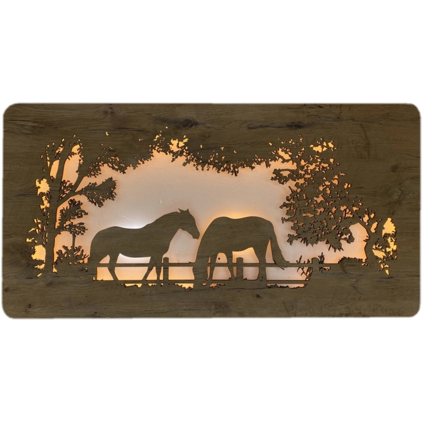 Li-Go 5012/B/4 - LED Decorazione da parete dimmerabile LED/10W/5V 30000 mAh 120x60 cm rovere/Cavalli + telecomando