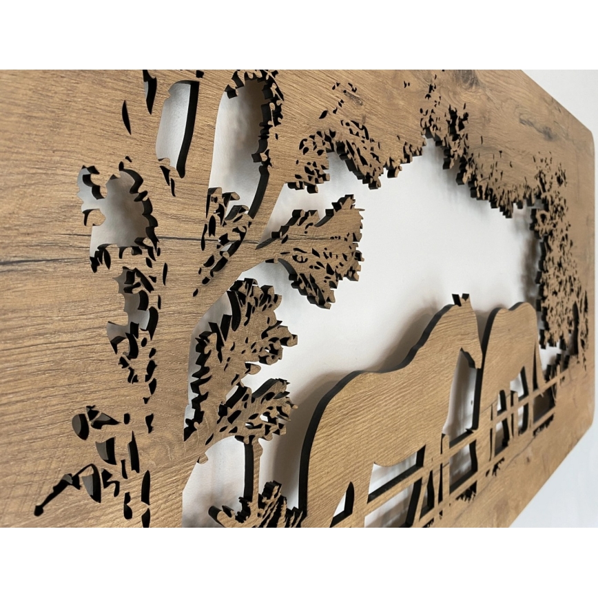 Li-Go 5012/B/4 - LED Decorazione da parete dimmerabile LED/10W/5V 30000 mAh 120x60 cm rovere/Cavalli + telecomando