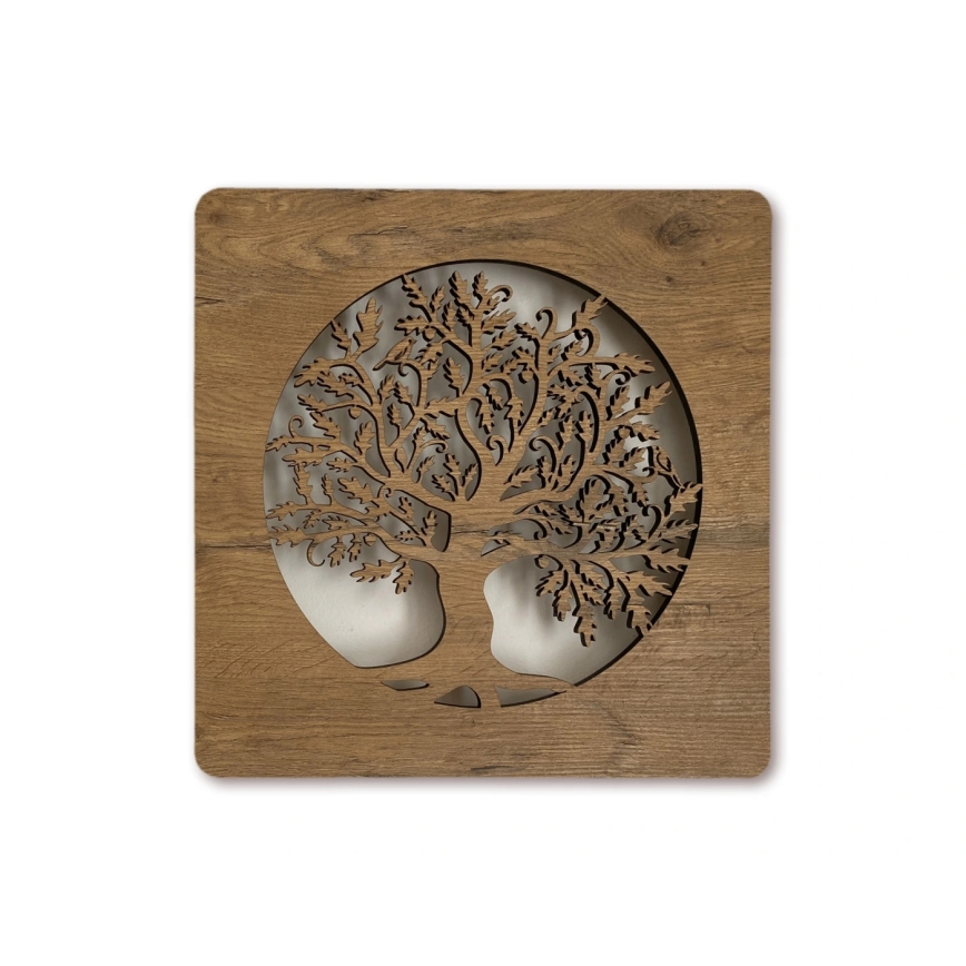 Li-Go 5275/DUB2 - Decorazione da parete dimmerabile a LED 10W/5V 20000 mAh 42x42 cm rovere/rovere a forma di cerchio + telecomando