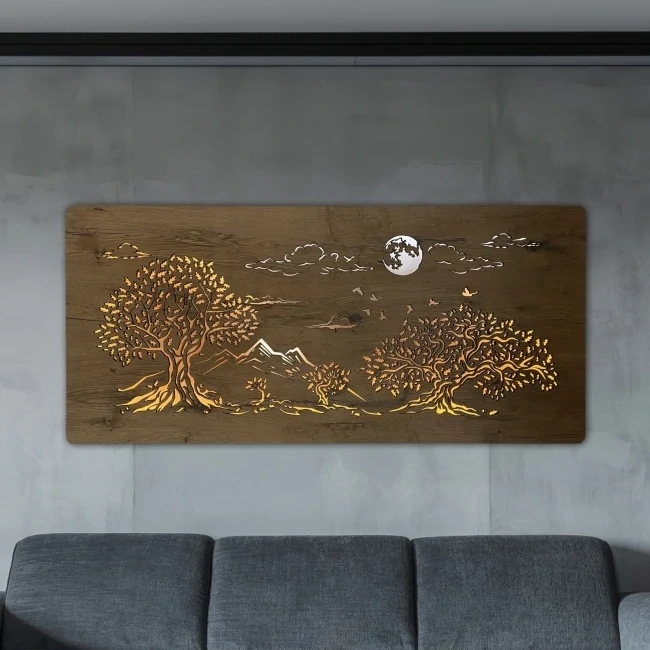 Li-Go 5478/DUB2 - Decorazione da parete dimmerabile a LED/24W/230V 130x60 cm rovere/Quattro querce e luna