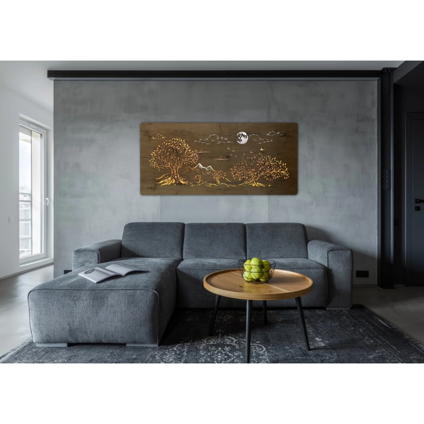 Li-Go 5478/DUB2 - Decorazione da parete dimmerabile a LED/24W/230V 130x60 cm rovere/Quattro querce e luna