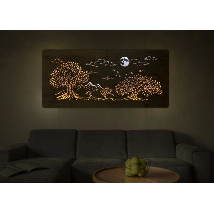 Li-Go 5478/DUB2 - Decorazione da parete dimmerabile a LED/24W/230V 130x60 cm rovere/Quattro querce e luna
