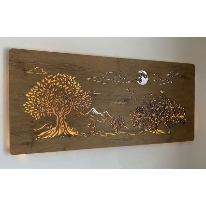 Li-Go 5478/DUB2 - Decorazione da parete dimmerabile a LED/24W/230V 130x60 cm rovere/Quattro querce e luna