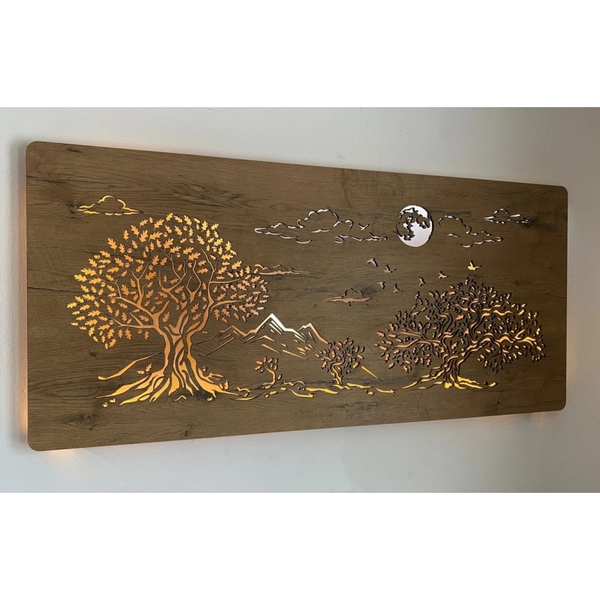 Li-Go 5478/DUB2 - Decorazione da parete dimmerabile a LED/24W/230V 130x60 cm rovere/Quattro querce e luna