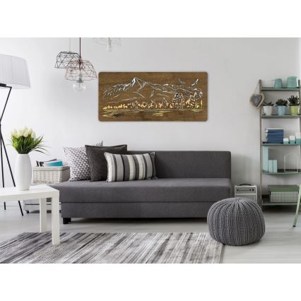 Li-Go 5589/A/DUB2 - Decorazione da parete dimmerabile a LED/10W/5V 30000 mAh 110x50 cm rovere/Montagne con uccelli