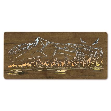 Li-Go 5589/A/DUB2 - Decorazione da parete dimmerabile a LED/10W/5V 30000 mAh 110x50 cm rovere/Montagne con uccelli