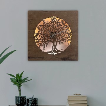 Li-Go 5652/DUB2 - Orologio LED dimmerabile 10W/5V/20000 mAh 42x42 cm rovere/rovere con cornice circolare + telecomando