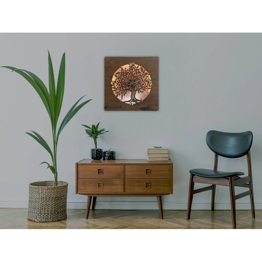 Li-Go 5652/DUB2 - Orologio LED dimmerabile 10W/5V/20000 mAh 42x42 cm rovere/rovere con cornice circolare + telecomando