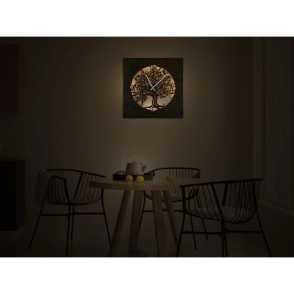 Li-Go 5652/DUB2 - Orologio LED dimmerabile 10W/5V/20000 mAh 42x42 cm rovere/rovere con cornice circolare + telecomando