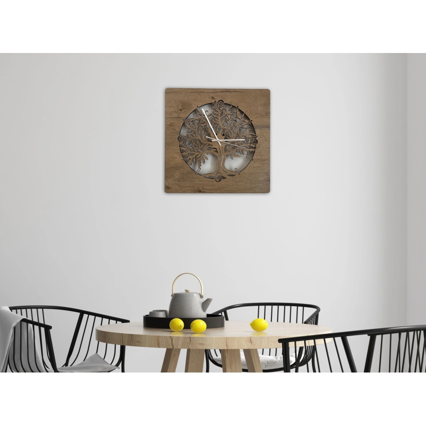 Li-Go 5652/DUB2 - Orologio LED dimmerabile 10W/5V/20000 mAh 42x42 cm rovere/rovere con cornice circolare + telecomando