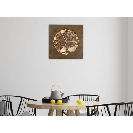 Li-Go 5652/DUB2 - Orologio LED dimmerabile 10W/5V/20000 mAh 42x42 cm rovere/rovere con cornice circolare + telecomando