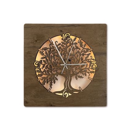 Li-Go 5652/DUB2 - Orologio LED dimmerabile 10W/5V/20000 mAh 42x42 cm rovere/rovere con cornice circolare + telecomando