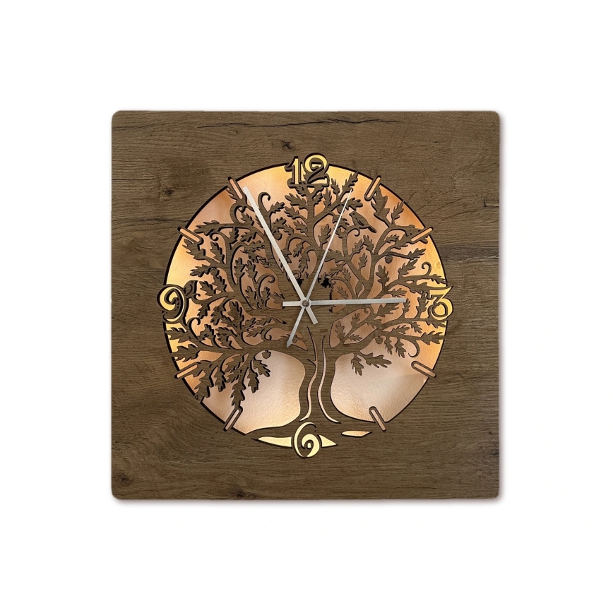 Li-Go 5652/DUB2 - Orologio LED dimmerabile 10W/5V/20000 mAh 42x42 cm rovere/rovere con cornice circolare + telecomando