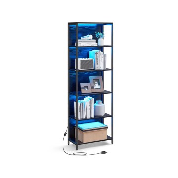 Libreria con illuminazione integrata NAVARO 60x179x30 cm nera