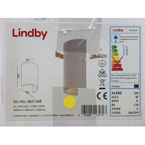 Lindby - Applique a LED JENKE 2xLED/2,5W/230V gesso