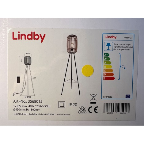 Lindby - Lampada con piedistallo MARLY 1xE27/40W/230V