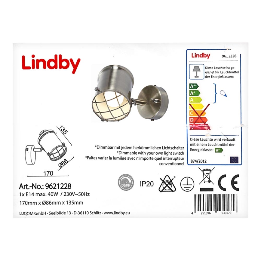 Lindby - Lampada da parete dimmerabile a LED EBBI 1xE14/5W/230V